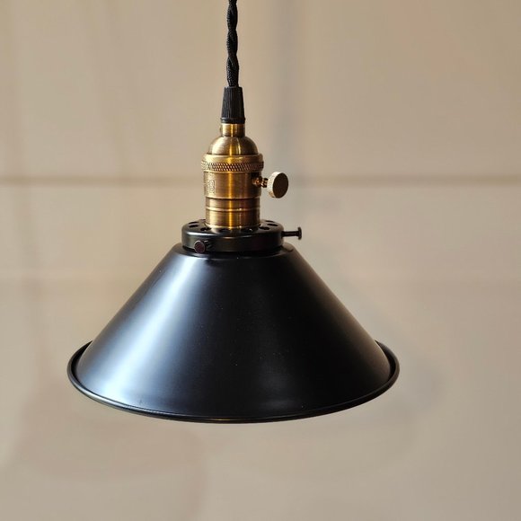 Industrial Pendant Farmhouse Light - Black Steel Shade - Edison Lighting - Picture 3 of 4